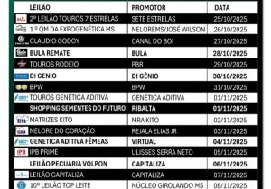 Expogenética MS 2025 anuncia agenda oficial de leilões com grandes nomes da pecuária nacional