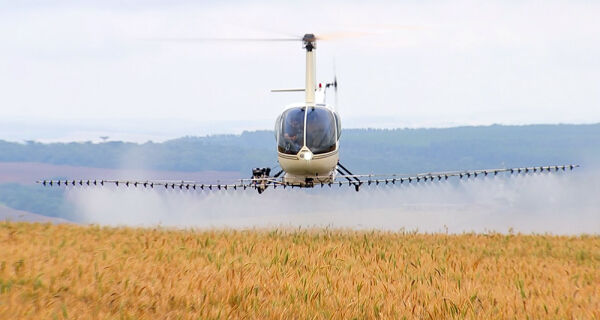 Produtor usa helicópteros para pulverizar plantações