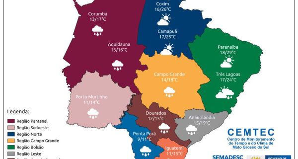 Semana inicia com temperaturas amenas e tempo instável em Mato Grosso do Sul