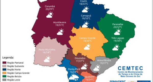 Previsão do tempo: frente fria traz leve queda das temperaturas em MS nesta terça