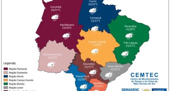 Fim de semana terá tempo instável e previsão de chuva em Mato Grosso do Sul